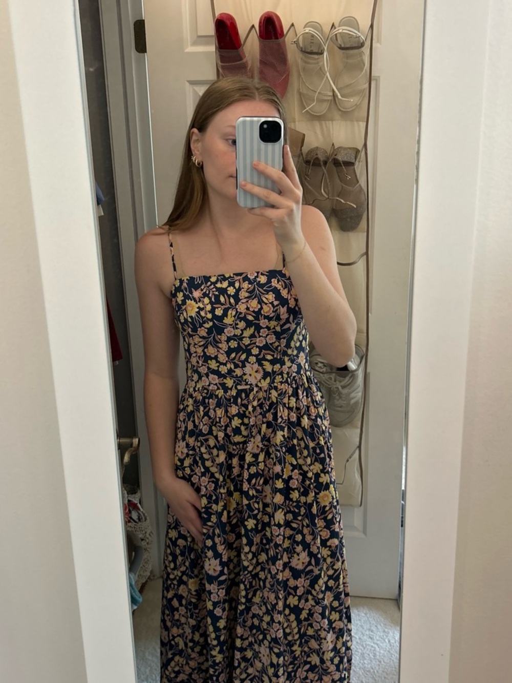 Goodthreads Navy Floral Maxi Dress with Yellow and Pink Blooms